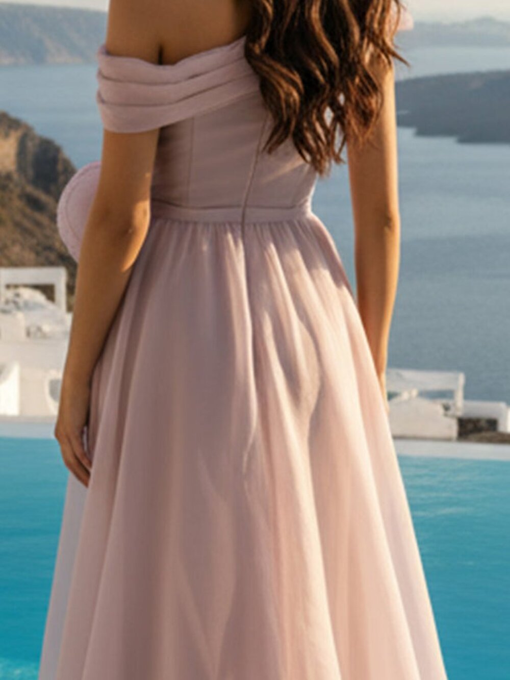 Terani Couture One-Shoulder Blush Pink Mermaid Gown with Rosette Detail - Picture 3 of 10